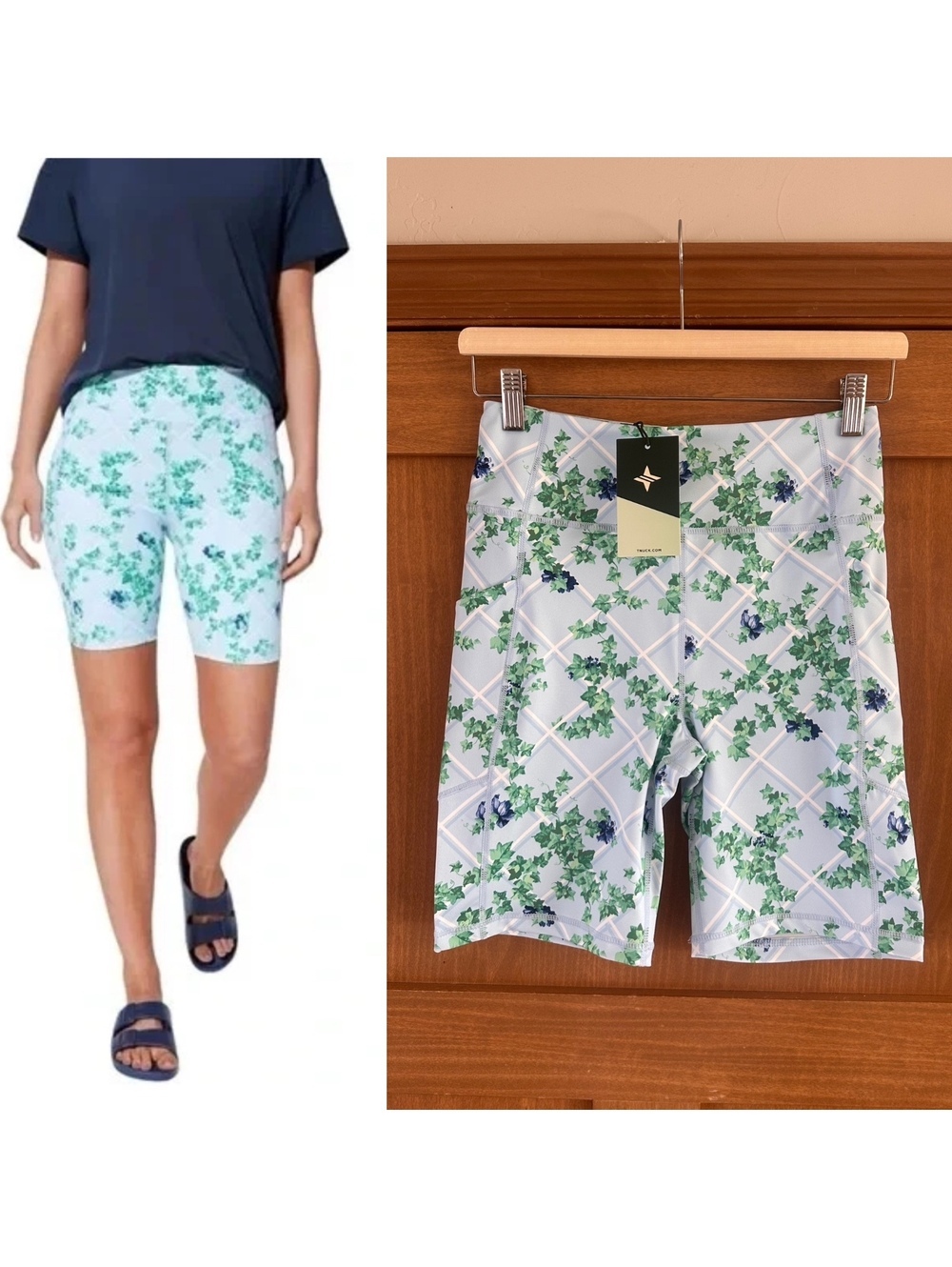 NWT Tuckernuck Light Blue Trellis Compression Biker Shorts 7.5” Women’s Small